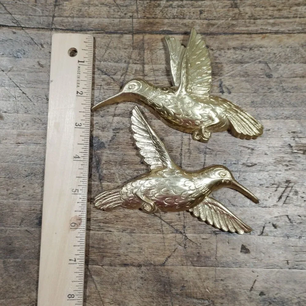 Two Vintage Homco Gold Hummingbirds Wall Art Hanging Decor Birds USA Lot
